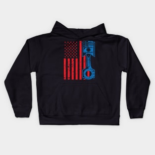 Patriotic American Flag Piston Muscle Car Vintage Distressed Kids Hoodie